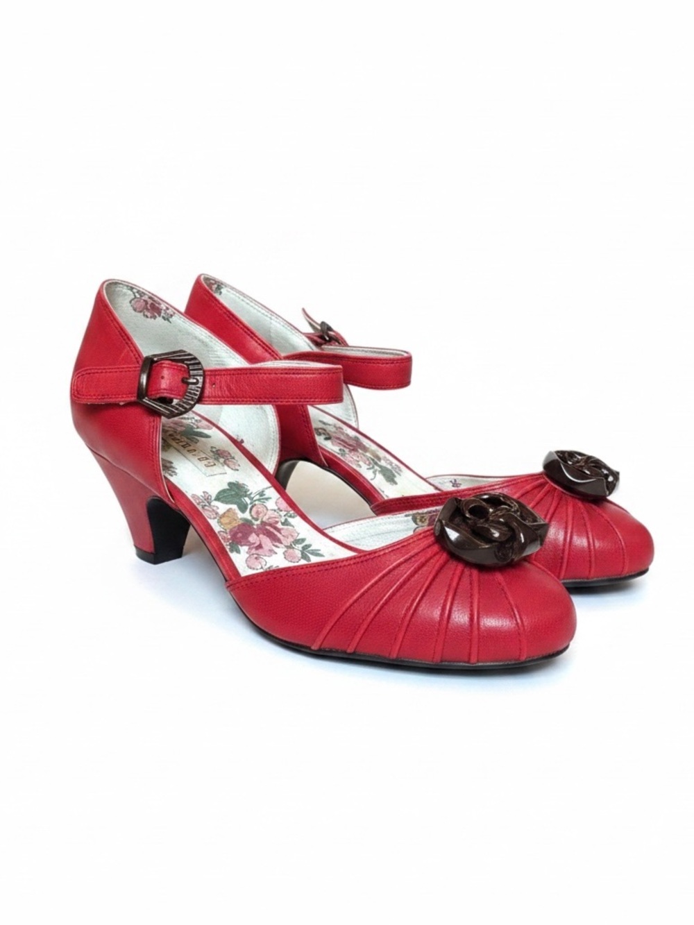 Anthropologie Red Mary Jane Heels with Medallion